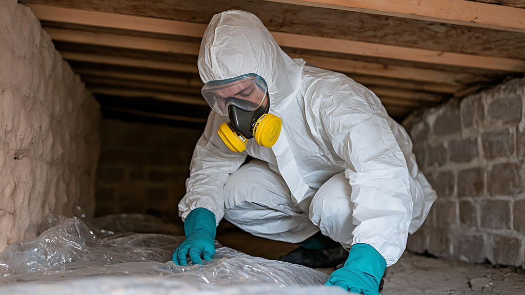 Technicien dératiseur inspectant une cave ancienne, intervention typique dans le centre de Marseille